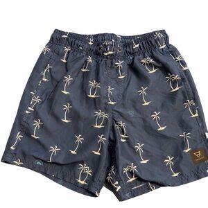 Navy Palm Tree Print Swim Shorts